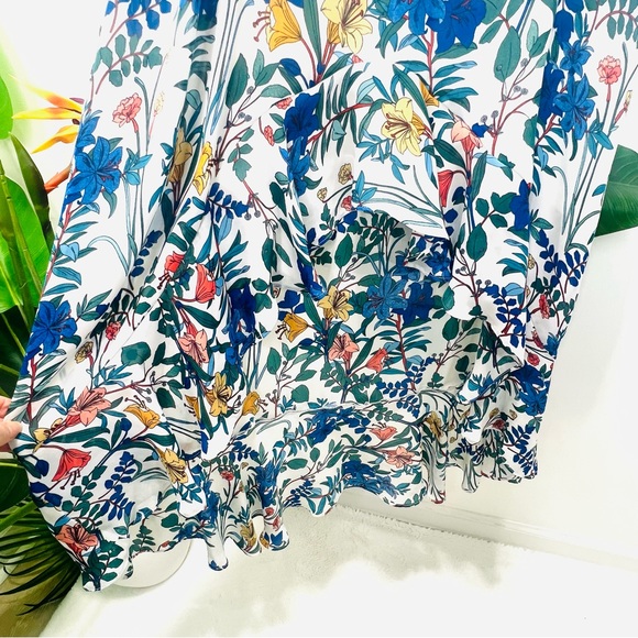 PARKER Blue Floral Lilly High Low Ruffle Dress Short Sleeve Flowy Dress Sz Small - Picture 9 of 15